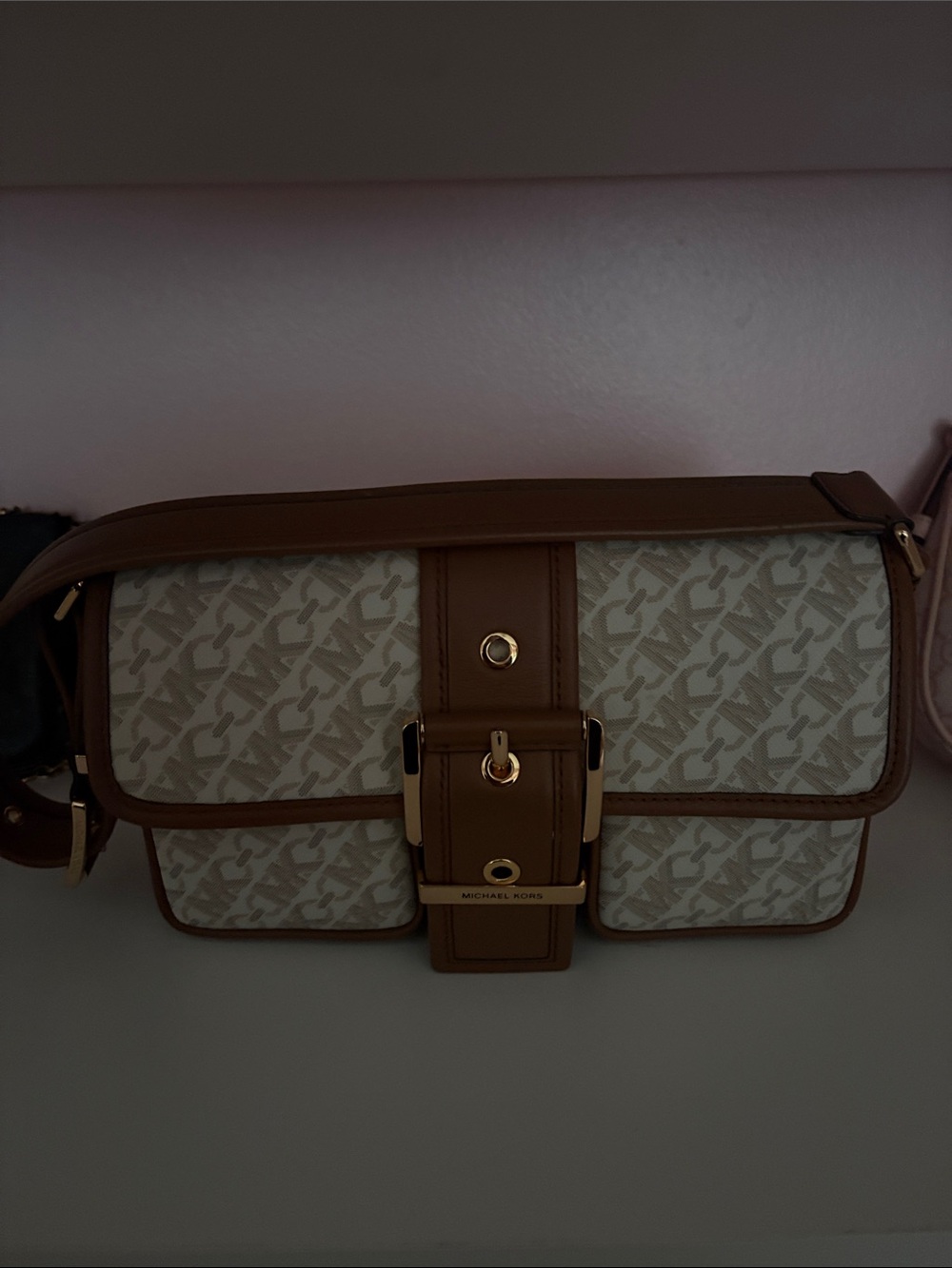 Michael Kors Beige and Brown Signature Messenger Bag